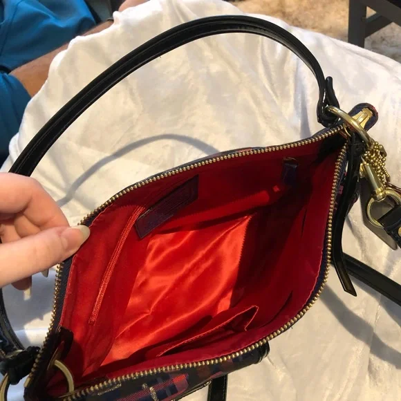 Coach Handbag Shoulder Poppy Blue Purple Red Plaid Tartan Purse Bag G1282-21622 - Picture 7 of 9